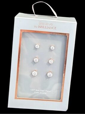 Believe by Brilliance Rose Gold Cubic Zirconia Stud Earring Set - 3 Pairs
